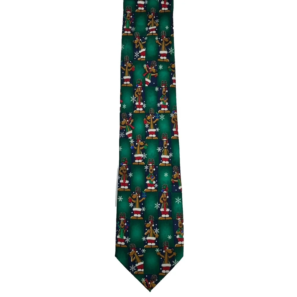 Yule Tie Greetings Silk Hand Made Men's Necktie‎ Holiday Party Festive Reindeer